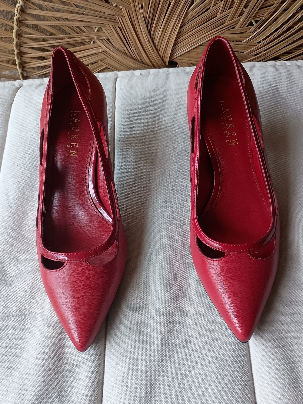 Lauren Ralph Lauren Red Pointed Leather Heels_7B